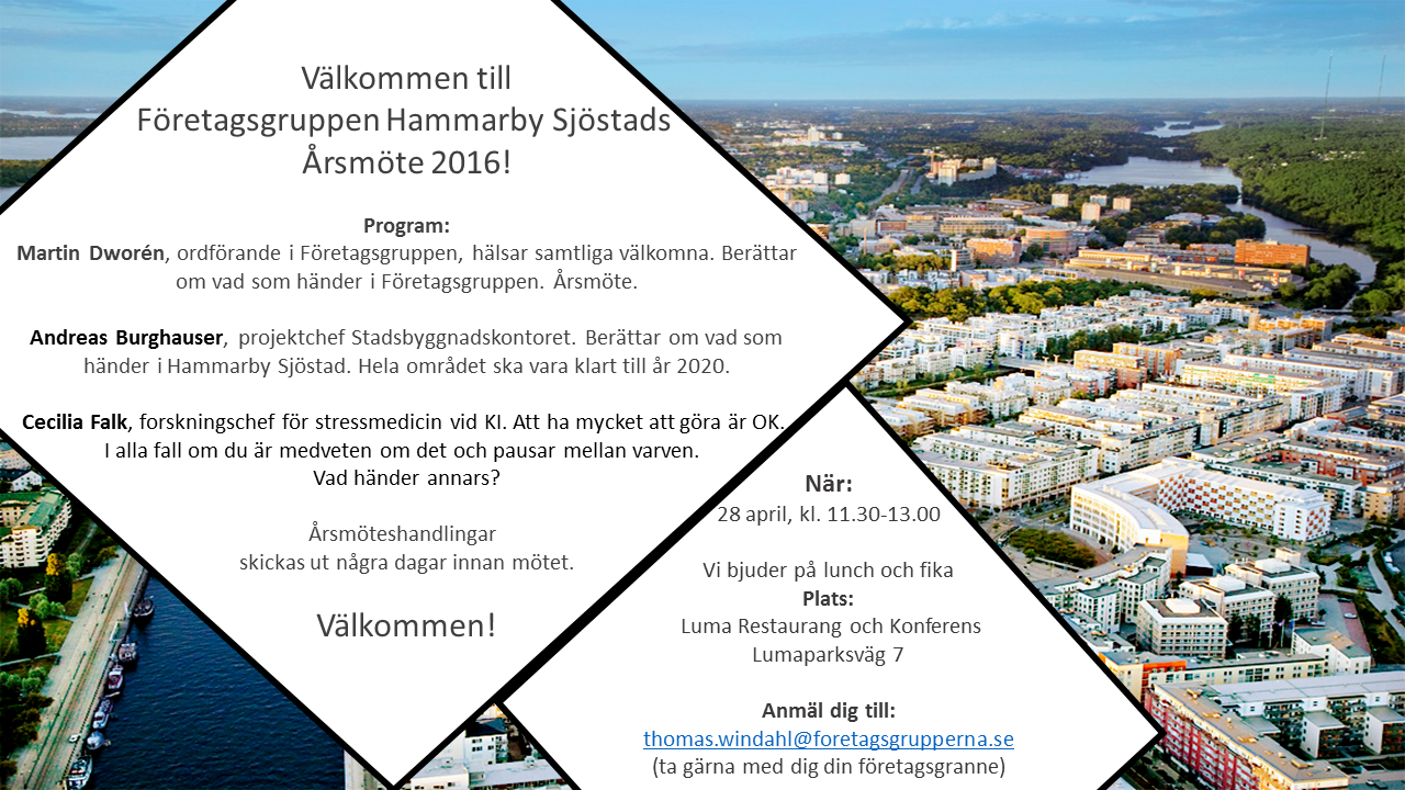 Inbjudan till Företagsgruppen Hammarby Sjöstad 2016